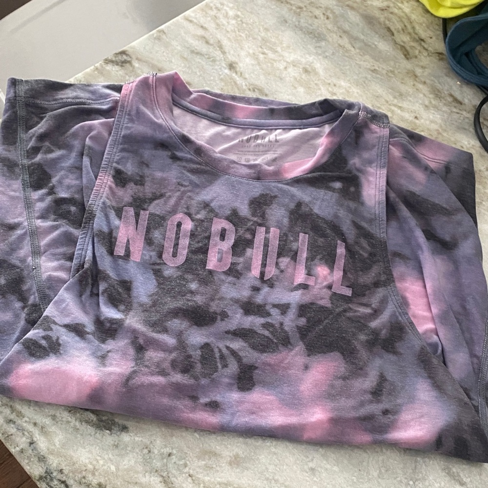 NOBULL Pink and Gray Tie-Dye Tank
